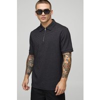 Poloshirt in Kontrast-Optik mit Reißverschluss - Schwarz - S, Schwarz von boohooman