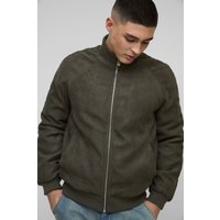 Raglan Wildleder-Bomberjacke mit Trichterkragen - Grün - M, Grün von boohooman