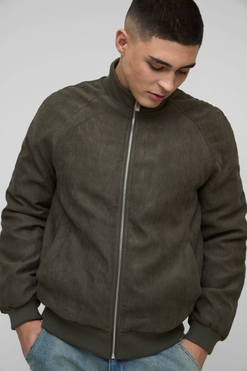 Raglan Wildleder-Bomberjacke mit Trichterkragen - Grün - XS, Grün Raglan Wildleder-Bomberjacke mit Trichterkragen - Grün - XS, Grün von boohooman