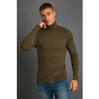 Recycelter gerippter Rollkragenpullover - Khaki - S, Khaki von boohooman