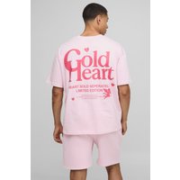Kastiges rotes Oversize T-Shirt und lockere Shorts - Rosa - L, Rosa von boohooman