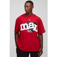 Rotes Oversize T-Shirt mit Herz-Print - L, Rot Rotes Oversize T-Shirt mit Herz-Print - L, Rot von boohooman