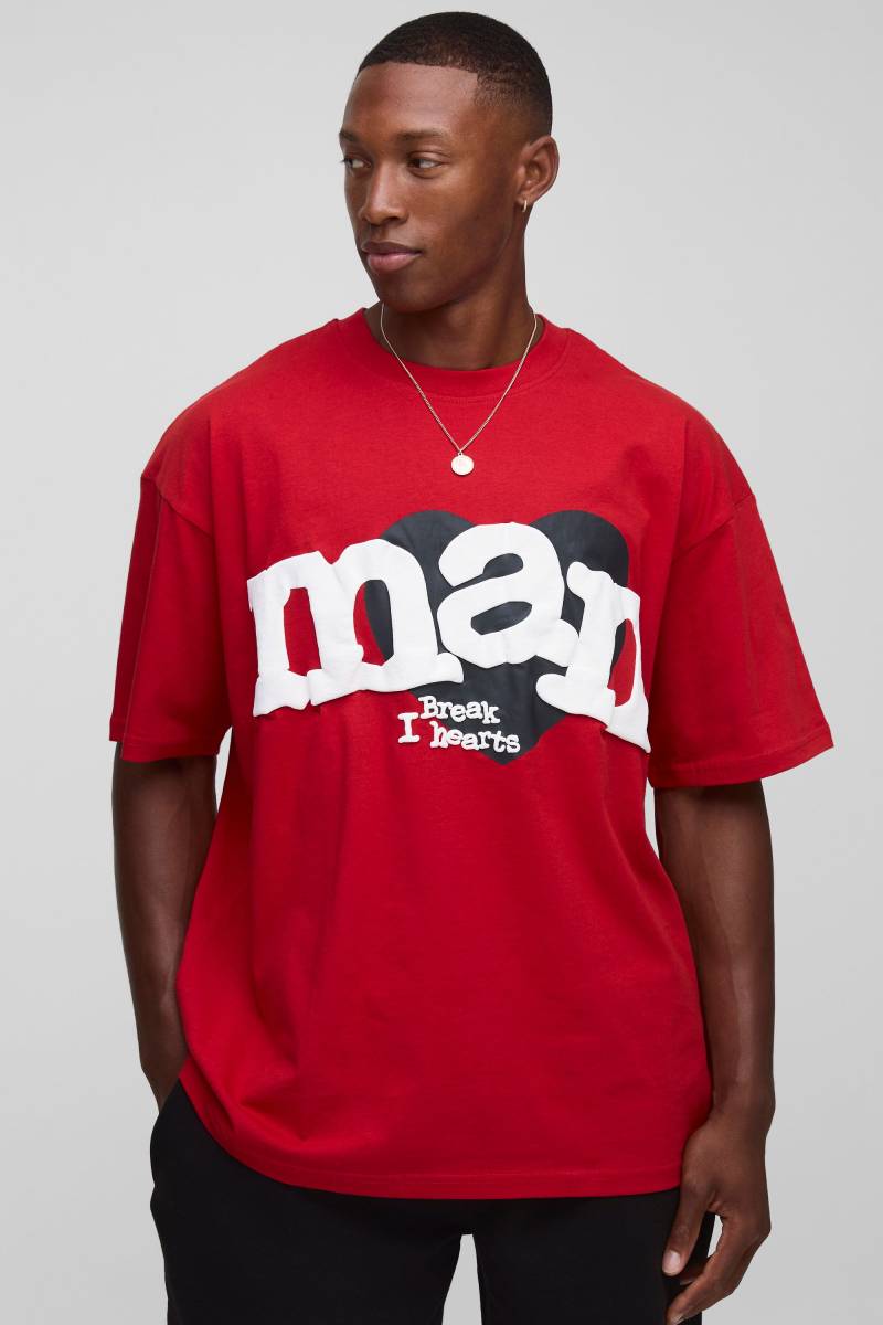 Rotes Oversize T-Shirt mit Herz-Print - S, Rot Rotes Oversize T-Shirt mit Herz-Print - S, Rot von boohooman
