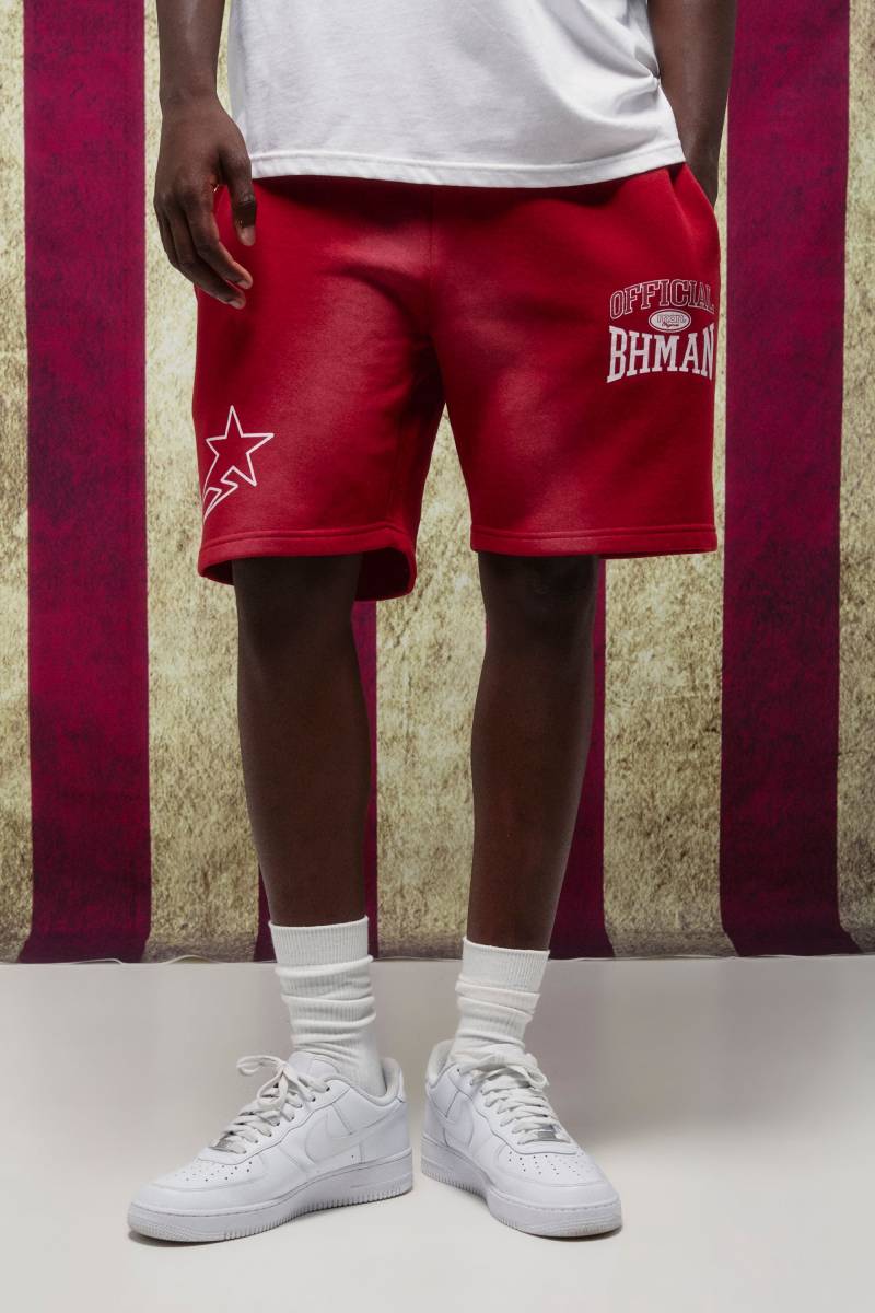 Lockere Jersey-Shorts mit Print - Rot - L, Rot von boohooman