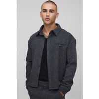 Geripptes Overshirt mit Tasche - Grau - XS, Grau Geripptes Overshirt mit Tasche - Grau - XS, Grau von boohooman