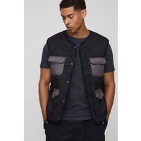 Kragenlose Colorblock Ripstop-Weste - Schwarz - M, Schwarz von boohooman