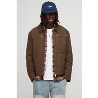 Twill-Jacke mit Kontrast-Kragen - Braun - XL, Braun von boohooman