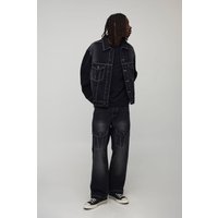 Jeansjacke mit Kontrast-Naht - Schwarz - S, Schwarz Jeansjacke mit Kontrast-Naht - Schwarz - S, Schwarz von boohooman