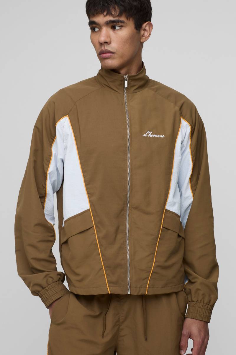 Nylon Trainingsoberteil in Knitteroptik - Braun - XS, Braun Nylon Trainingsoberteil in Knitteroptik - Braun - XS, Braun von boohooman