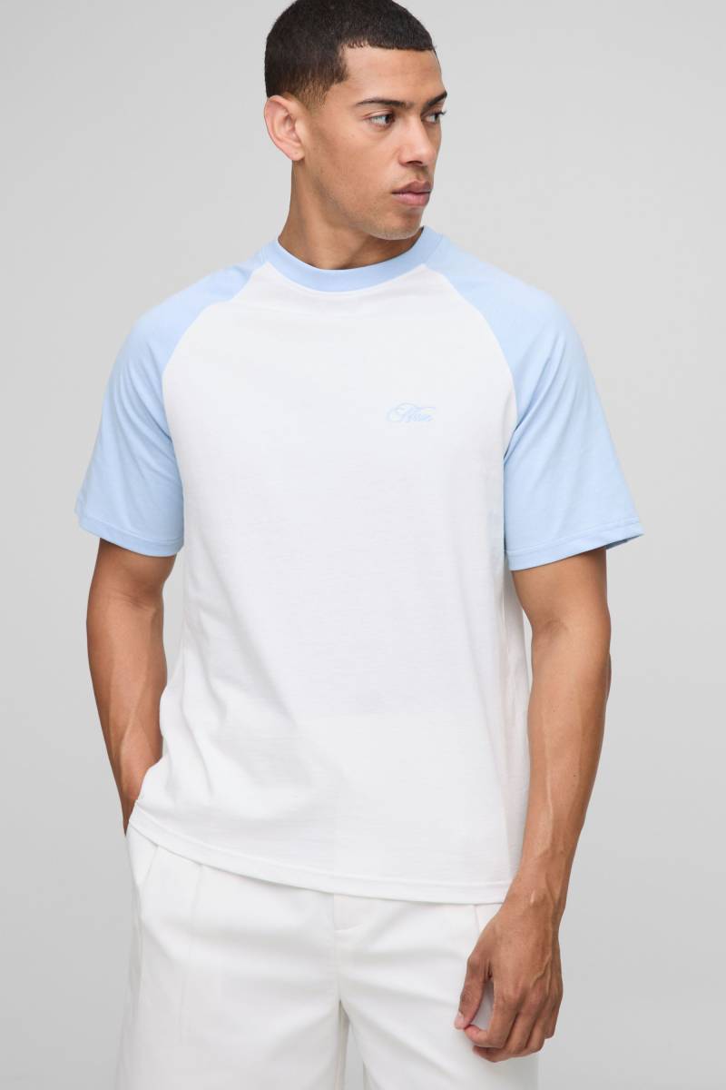 Besticktes Raglan T-Shirt - Weiß - S, Weiß von boohooman