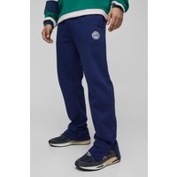 Bestickte Jogginghose mit geteiltem Saum - Blau - M, Blau von boohooman