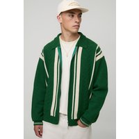 Bestickte gestreifte Harrington-Jacke mit Reißverschluss - Grün - XS, Grün von boohooman