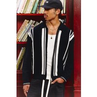 Bestickte gestreifte Harrington-Jacke mit Reißverschluss - Schwarz - M, Schwarz von boohooman