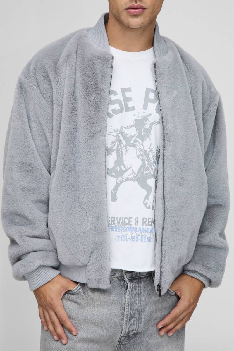 Kunstfell-Bomberjacke - Grau - XS, Grau Kunstfell-Bomberjacke - Grau - XS, Grau von boohooman