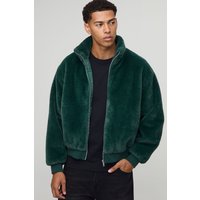 Kunstfell-Bomberjacke mit Trichterkragen - Grün - XS, Grün Kunstfell-Bomberjacke mit Trichterkragen - Grün - XS, Grün von boohooman