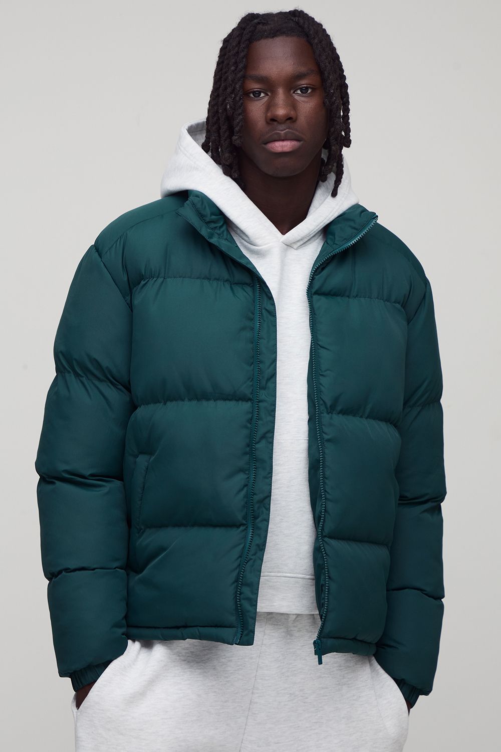 Regular Fit Funnel Neck Puffer Jacket in Khaki - XS, Khaki von boohooman