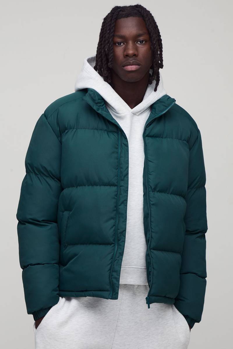 Regular Fit Funnel Neck Puffer Jacket in Khaki - XS, Khaki von boohooman