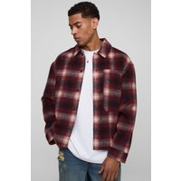 Kariertes Overshirt mit Tasche - Rot - M, Rot von boohooman