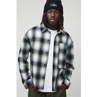 Kariertes Overshirt mit Tasche - Schwarz - XL, Schwarz von boohooman