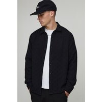 Regular Fit Jacquard Collared Shirt - Schwarz - M, Schwarz von boohooman