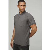 Geripptes Jersey-Poloshirt mit Knopfleiste - Grau - S, Grau von boohooman