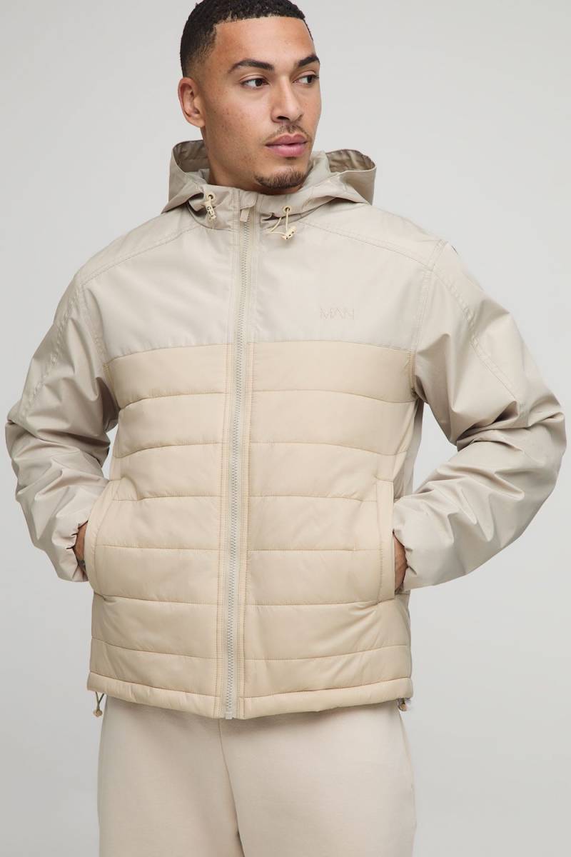 Gesteppte Jacke mit Kapuze - Grau - S, Grau von boohooman