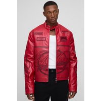 Man Racing PU-Bikerjacke - Rot - M, Rot von boohooman