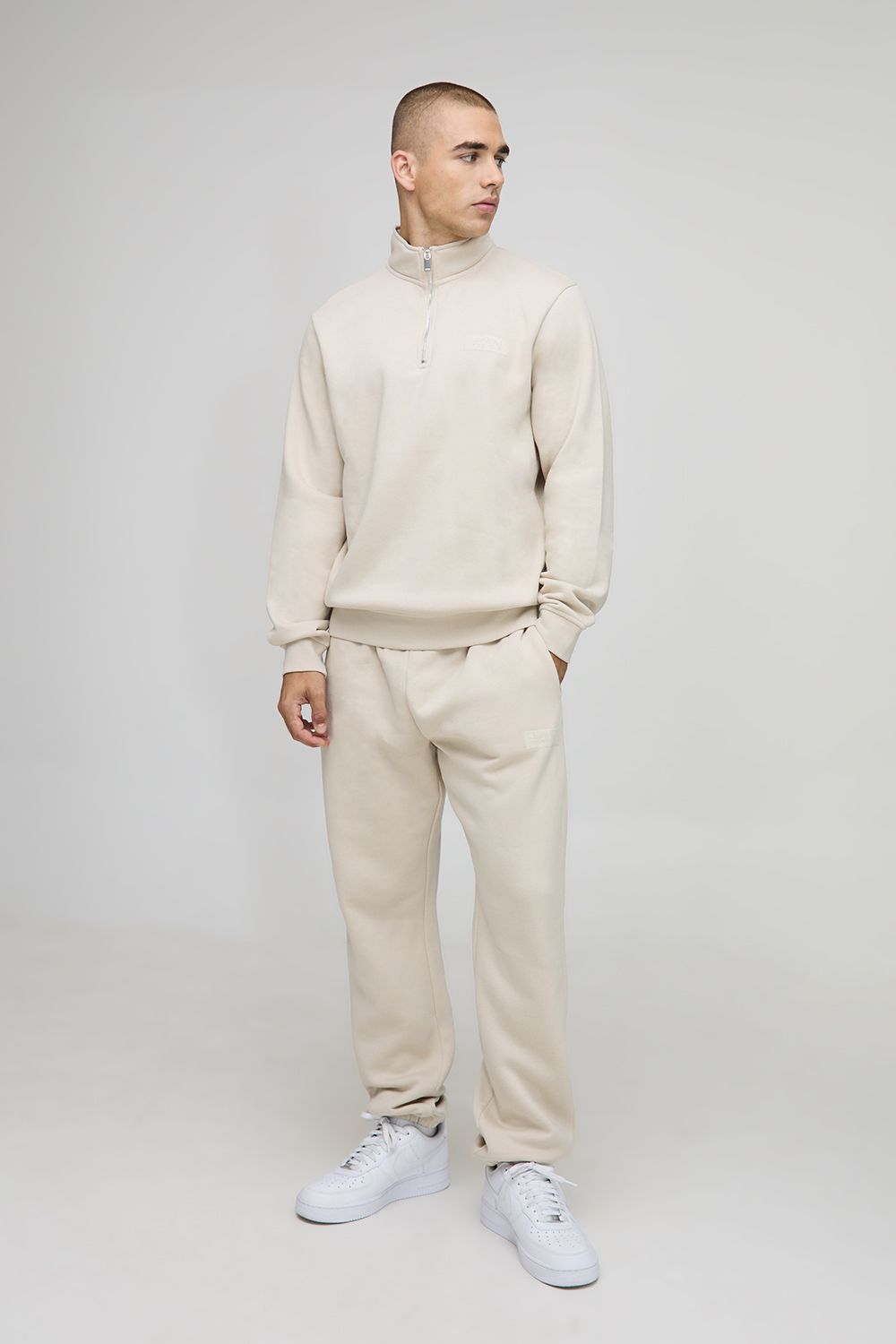 Regular Fit Man Zip Funnel Neck Sweatshirt Tracksuit - Grau - S, Grau von boohooman