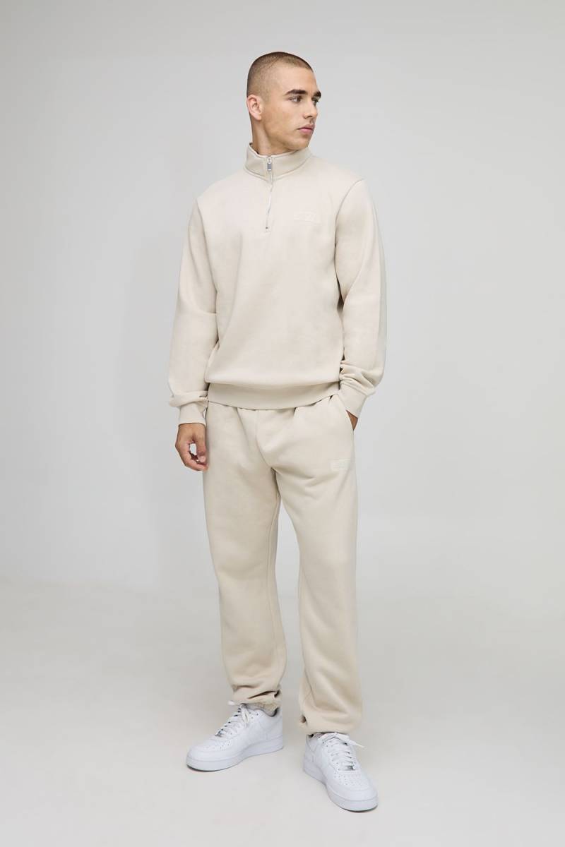 Regular Fit Man Zip Funnel Neck Sweatshirt Tracksuit - Grau - S, Grau von boohooman