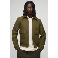 Melton Harrington-Jacke mit Reißverschluss - Khaki - S, Khaki von boohooman