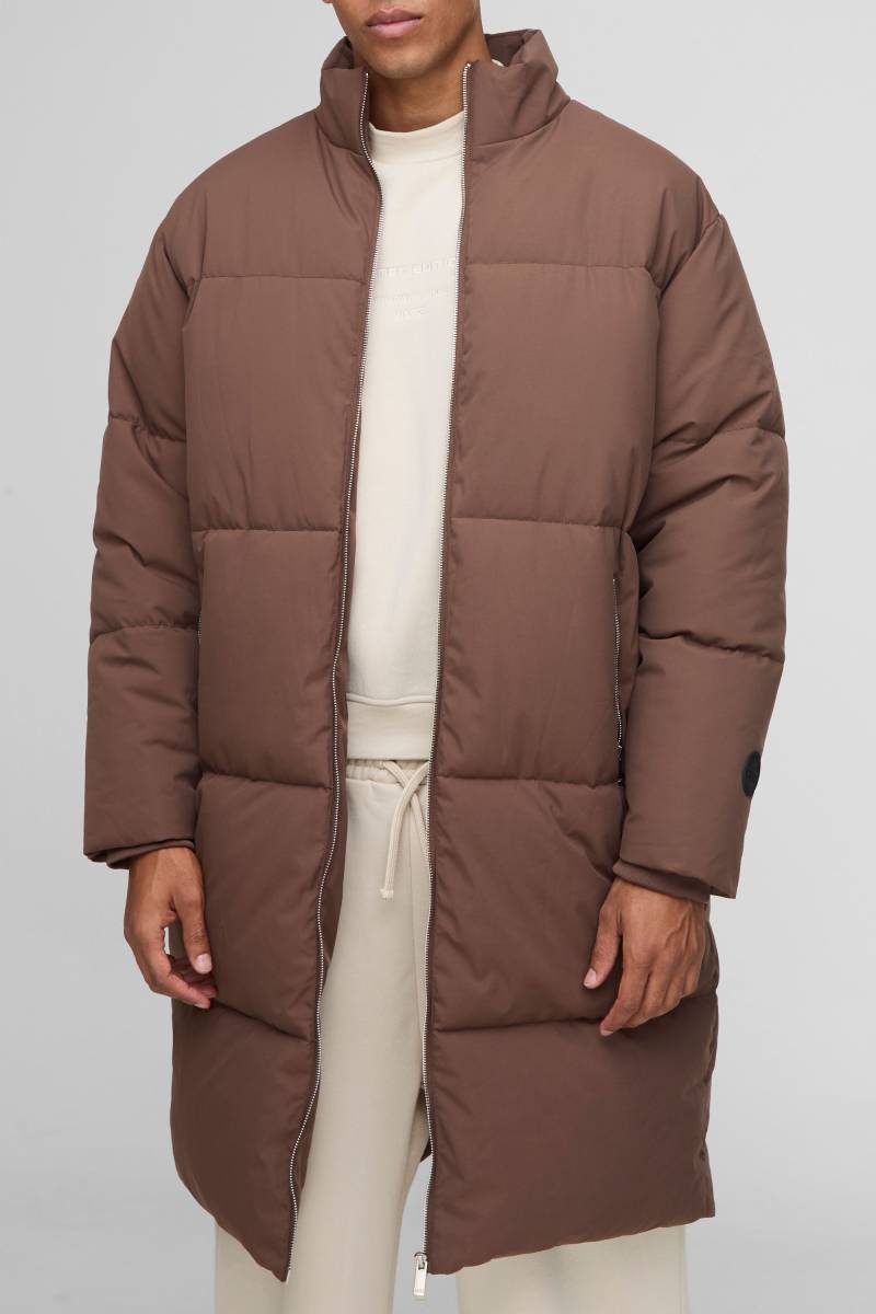 Lange Nylon Steppjacke mit Trichterkragen - Braun - M, Braun von boohooman
