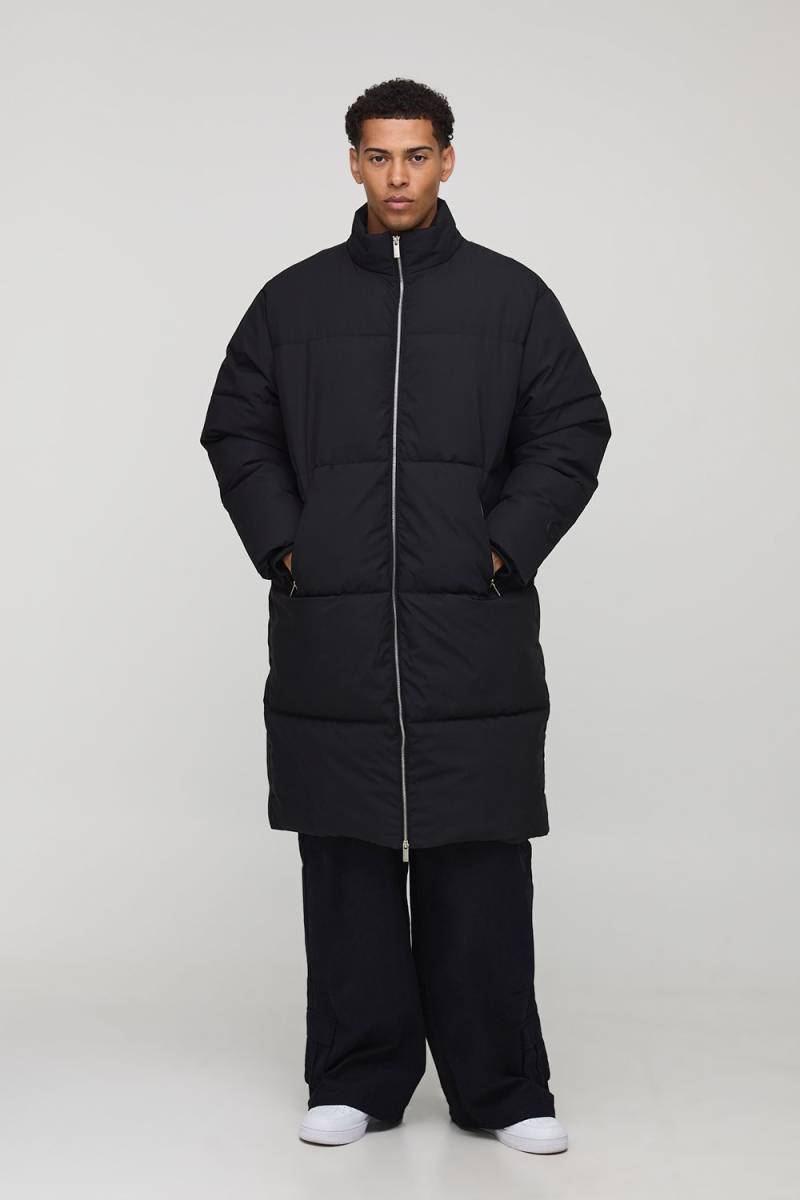 Lange Nylon Steppjacke mit Trichterkragen - Schwarz - XS, Schwarz von boohooman