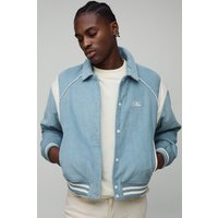 Regular Fit PU Panel Cord Back Applique Bomber Jacket - Blau - XS, Blau von boohooman