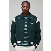 Regular Fit PU Panel Cord Back Applique Bomber Jacket von boohooman