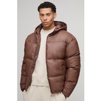 Steppjacke mit PU-Detail und Kapuze - Braun - XS, Braun Steppjacke mit PU-Detail und Kapuze - Braun - XS, Braun von boohooman