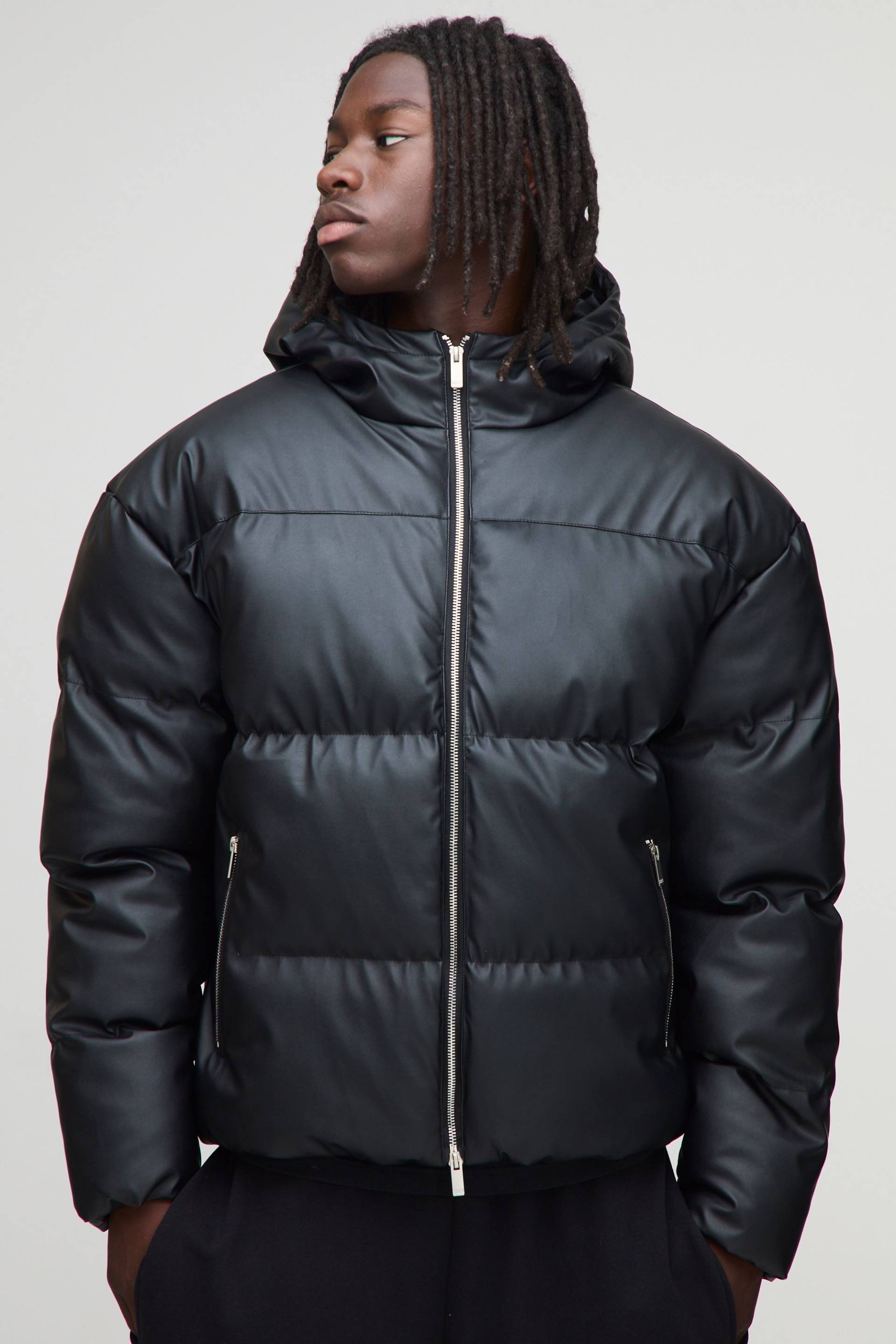 Steppjacke mit PU-Detail und Kapuze - Schwarz - XS, Schwarz Steppjacke mit PU-Detail und Kapuze - Schwarz - XS, Schwarz von boohooman