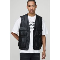 Schwarze PU Utility-Jacke - L, Schwarz von boohooman