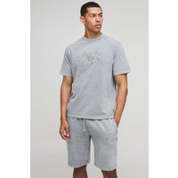 Geprägtes Bhm T-Shirt & lange Shorts - Grau - XL, Grau von boohooman