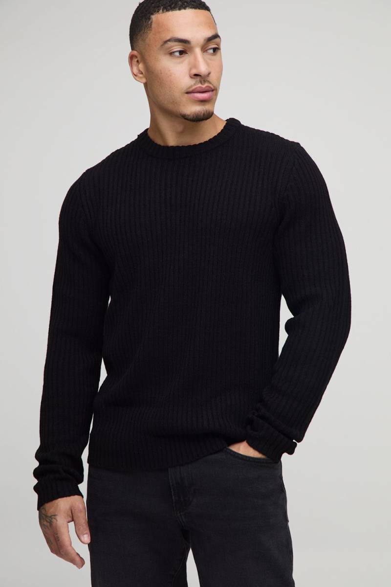 Gerippter Strickpullover - Schwarz - XS, Schwarz von boohooman