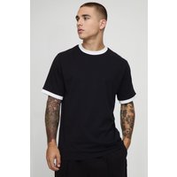 Ringer Rundhals T-Shirt - Schwarz - XS, Schwarz von boohooman