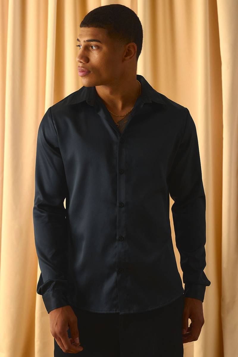 Satin-Hemd - Schwarz - XS, Schwarz Satin-Hemd - Schwarz - XS, Schwarz von boohooman