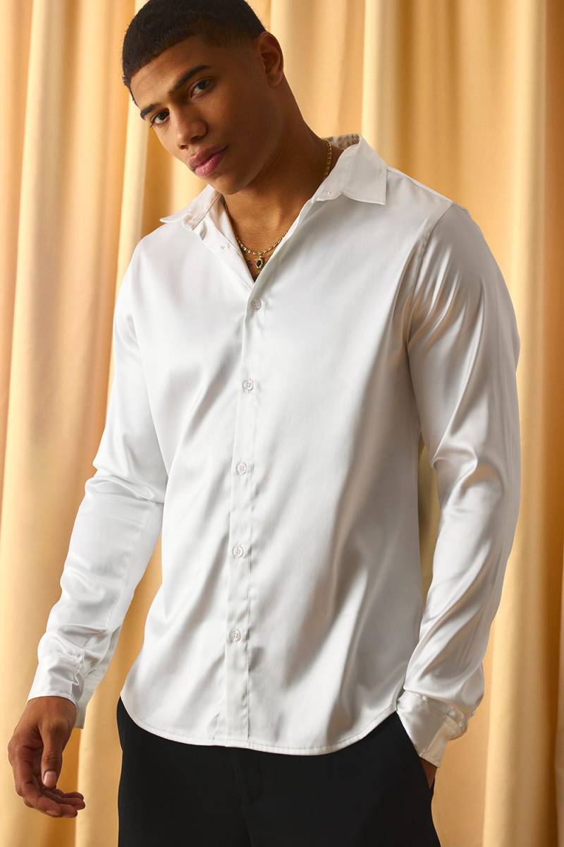 Satin-Hemd - Weiß - XS, Weiß Satin-Hemd - Weiß - XS, Weiß von boohooman