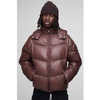 Glänzende Steppjacke mit Kapuze und Trichterkragen - Braun - XS, Braun von boohooman