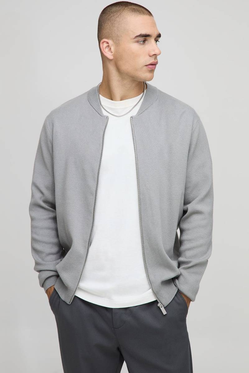 Smarte Strick-Bomberjacke - Grau - M, Grau von boohooman