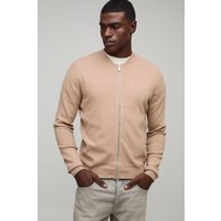 Smarte Strick-Bomberjacke - Taupe - XS, Taupe von boohooman