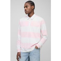 Langärmliges gestreiftes Rugby-Poloshirt - Rosa - L, Rosa von boohooman