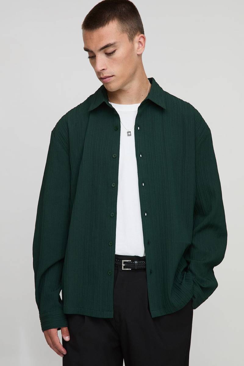 Gestreiftes Jacquard-Hemd mit Kragen - Khaki - XL, Khaki von boohooman