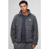 Zweifarbige Borg-Jacke aus Nylon mit Trichterkragen und Reißverschluss - Grau - XS, Grau Zweifarbige Borg-Jacke aus Nylon mit Trichterkragen und Reißverschluss - Grau - XS, Grau von boohooman