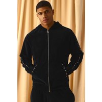 Verzierter Velour-Hoodie mit Reißverschluss - Schwarz - L, Schwarz von boohooman