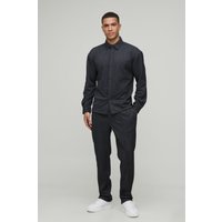 Hahnentritt-Overshirt mit verdeckter Knopfleiste & schmale Hose - Braun - XS, Braun von boohooman